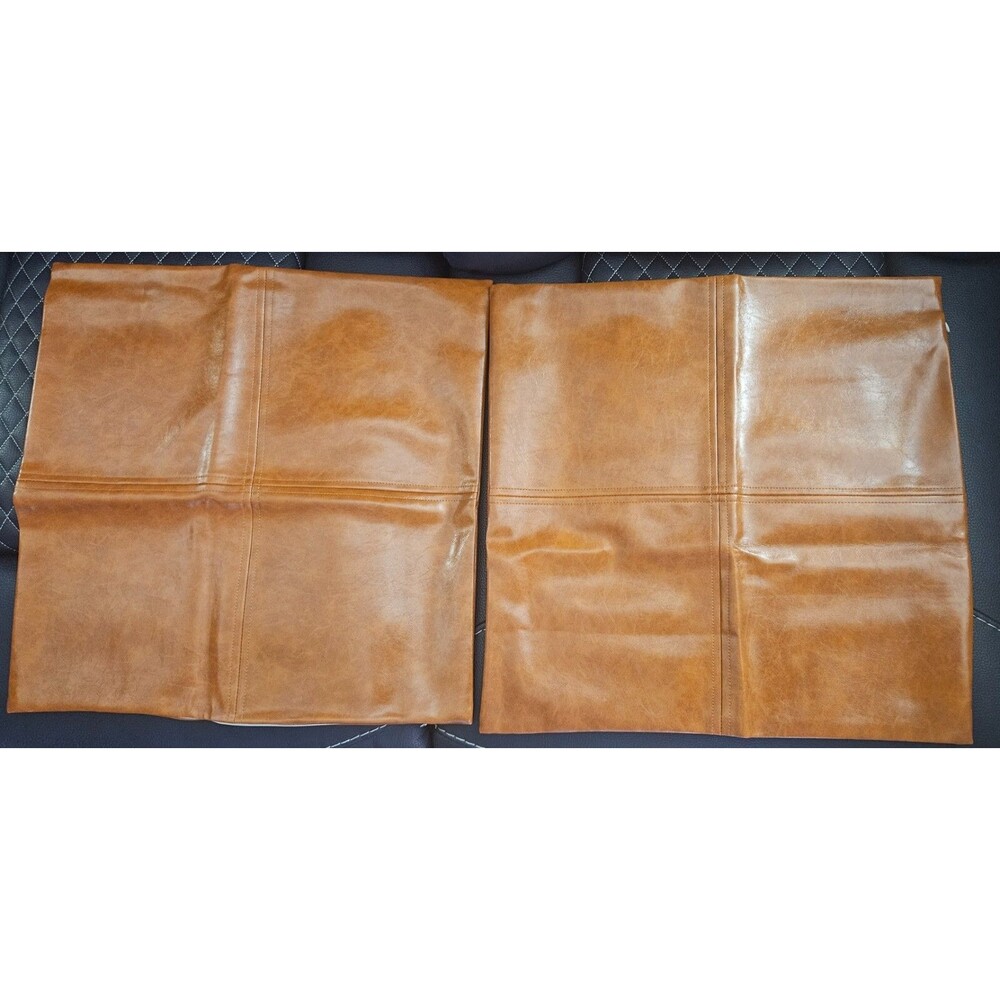 Faux Leather Farmhouse Throw Pillow Covers - Brown Leather 18" x 18" - Set of 2 - Picture 3 of 4